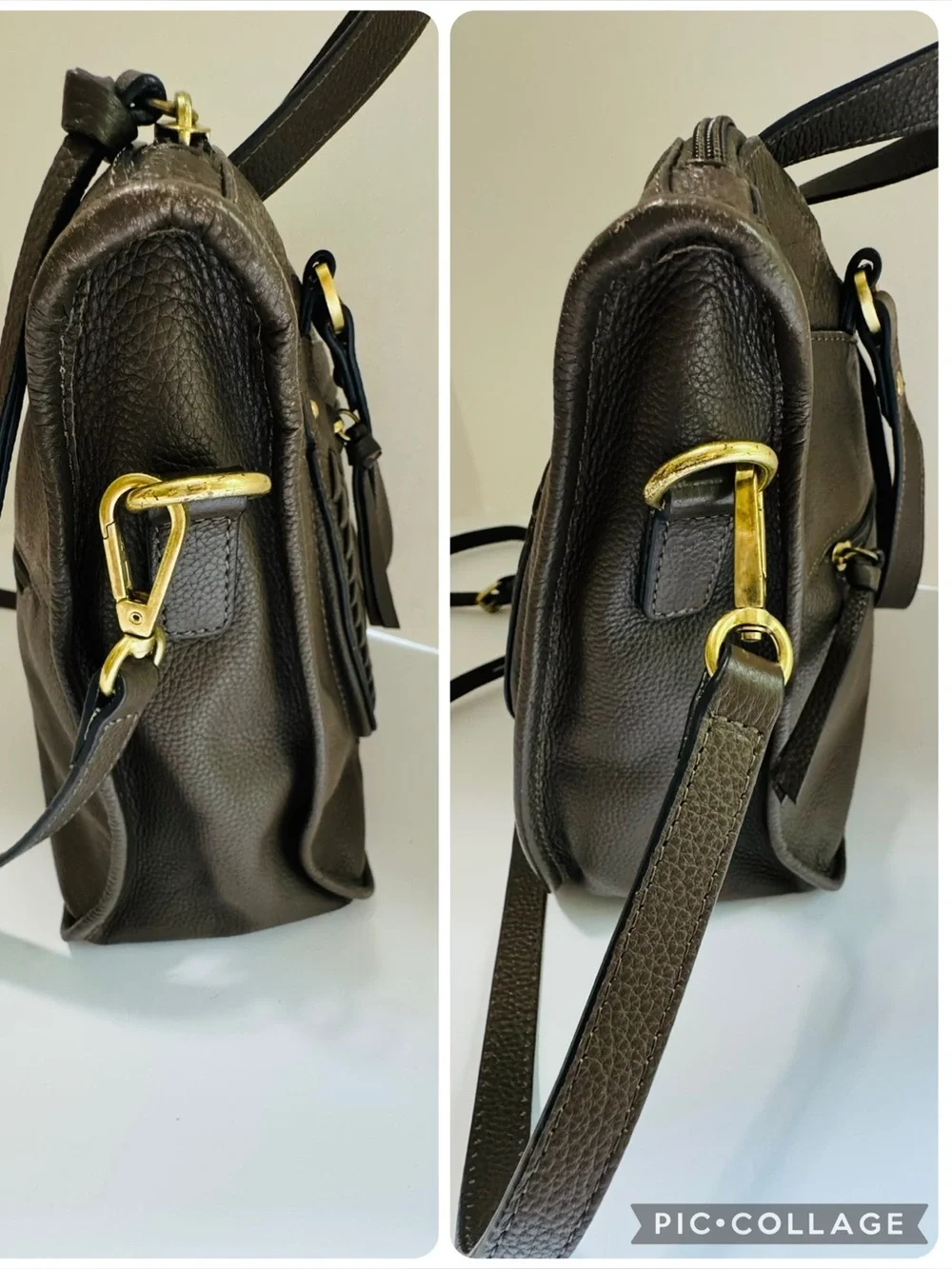 Lodis Margo Brown Olive Leather Satchel Crossbody Braided Top Handle